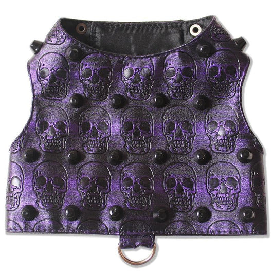 Purple Embossed Skull Faux Leather Dog Harness Vest